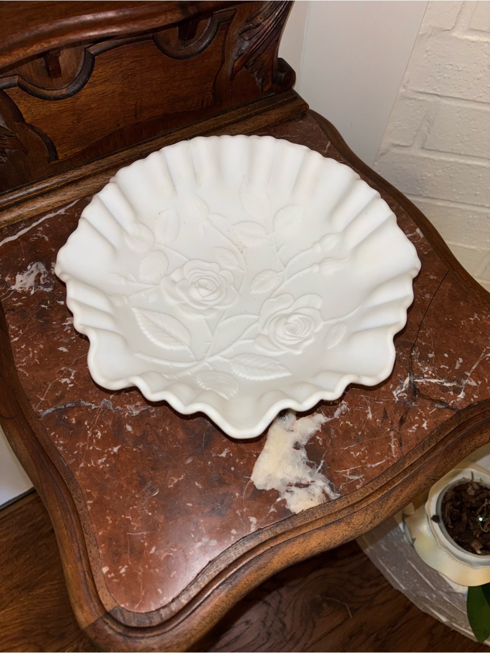 Vintage imperial glass satin finish milk glass open, rose